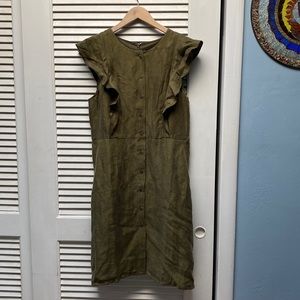 Jcrew Flutter Sleeve Dress in Olive - Sz 14